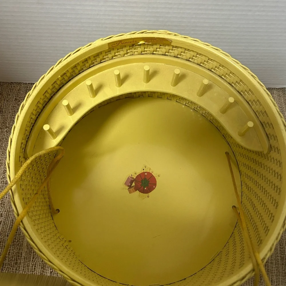 Princess Brand Vintage Round Yellow Wicker Sewing Basket 1940’s - 1950’s. EUC